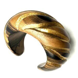 Saint Laurent Paris Carved Wood Sculptural Cuff with Gold Leaf Accents — EUC